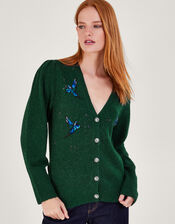 Beau Bird Embellished Cardigan, Green (GREEN), large