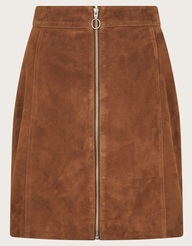 Sienna Suede Zip Skirt, Tan (TAN), large