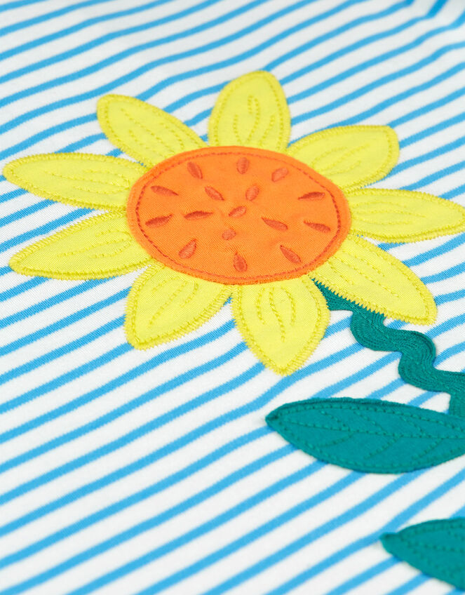 Frugi Sunflower Applique T-Shirt, Blue (BLUE), large