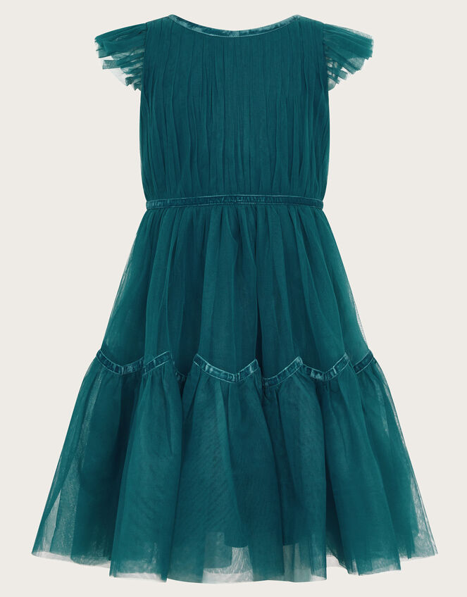 Charlize Flutter Sleeve Tulle Dress, Green (GREEN), large