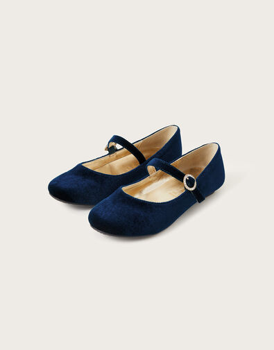 Diamante Velvet Ballerina Flats, Blue (NAVY), large