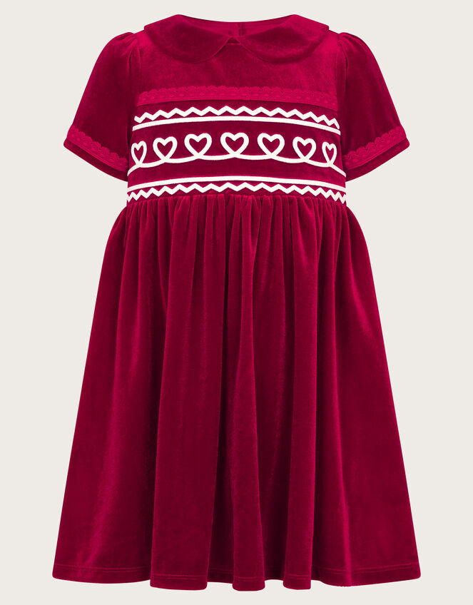 Baby Maeve Heart Velour Collar Dress, Red (RED), large