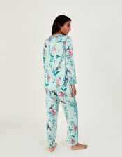 Floral Print Satin Pyjama Set, Green (MINT), large
