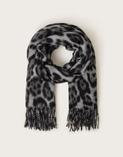 Lottie Leopard Print Scarf, Grey (GREY), large