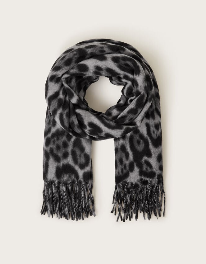 Lottie Leopard Print Scarf, Grey (GREY), large