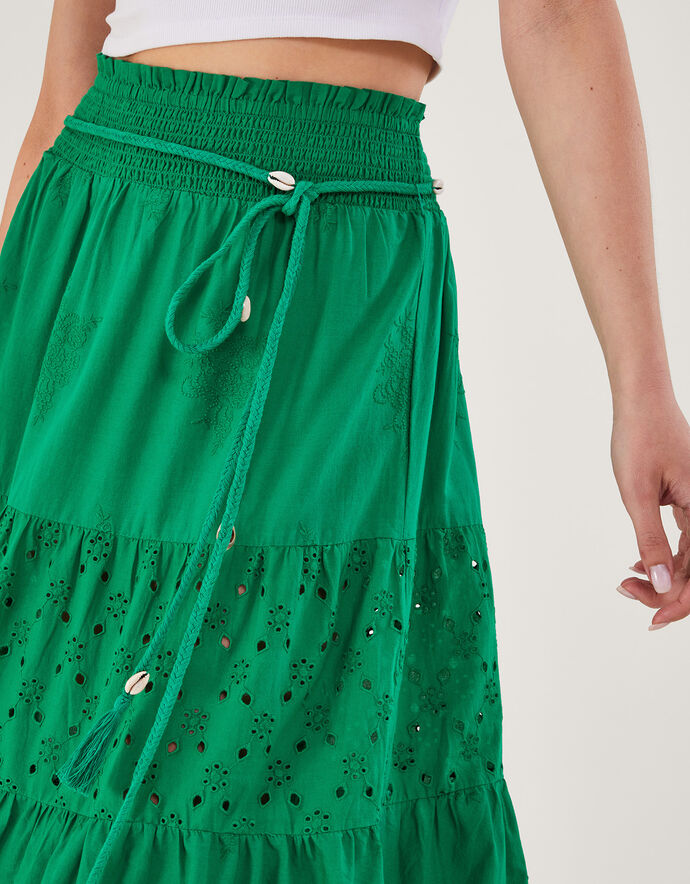 Broderie Tiered Skirt Green
