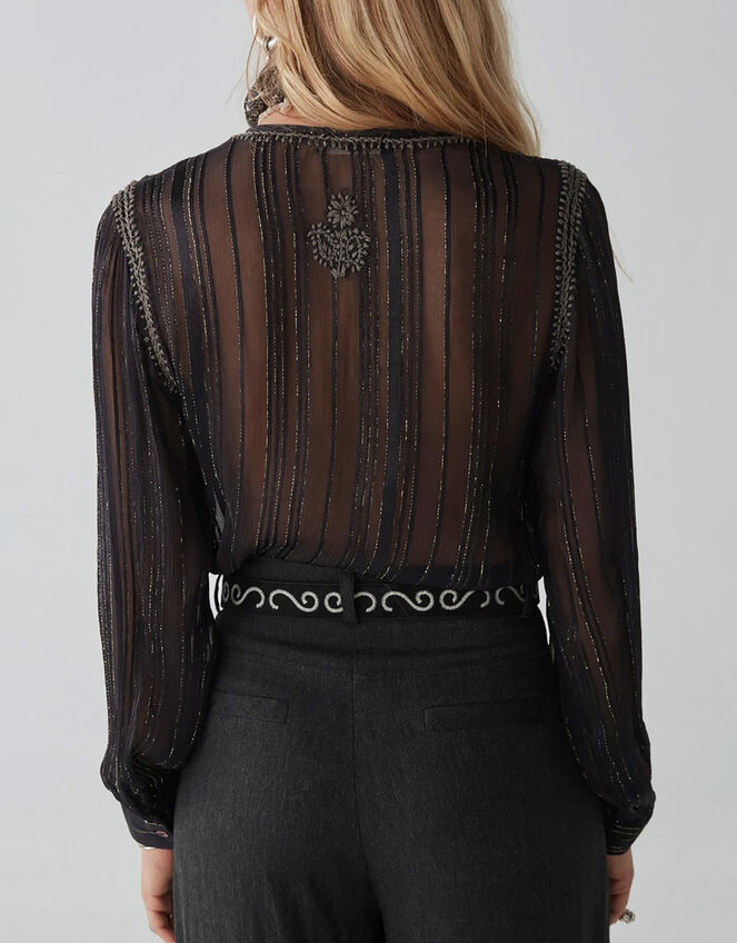 Kate Metallic Embroidered Blouse, Black (BLACK), large