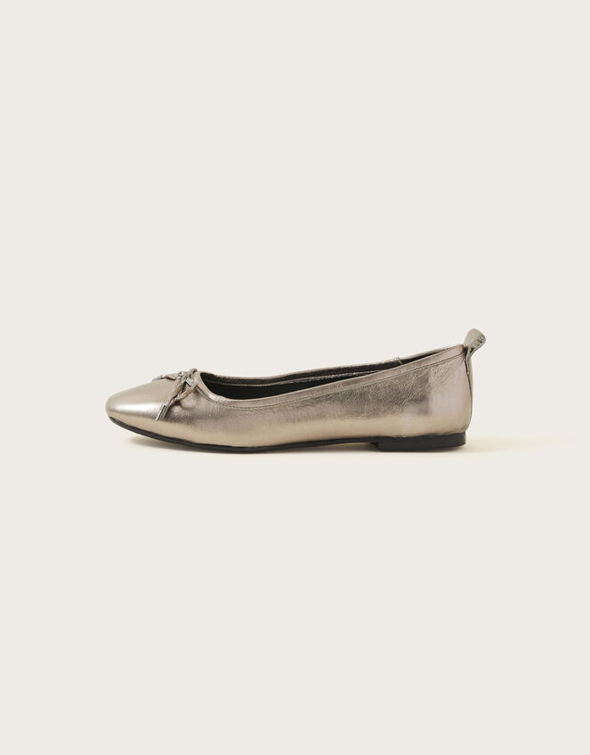 Metallic Leather Ballet Flats, Pewter (PEWTER), large