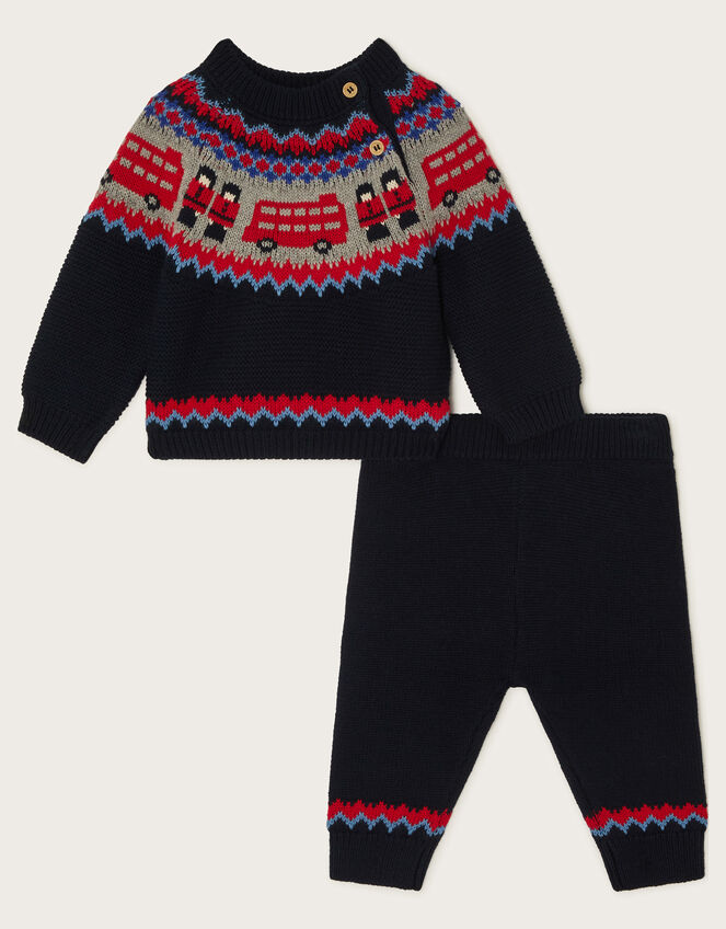 Newborn London Bus Knit Set, Blue (NAVY), large