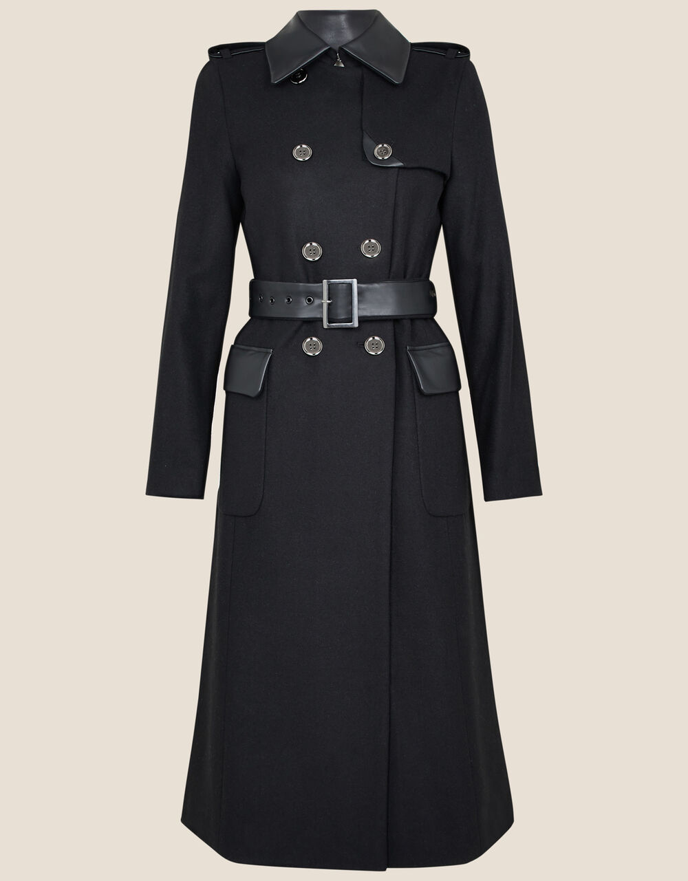 Anne Trench Coat in Wool Blend Black | Women's Coats | Monsoon UK.
