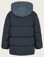 Houndstooth Hood Puffer Coat, Blue (NAVY), large