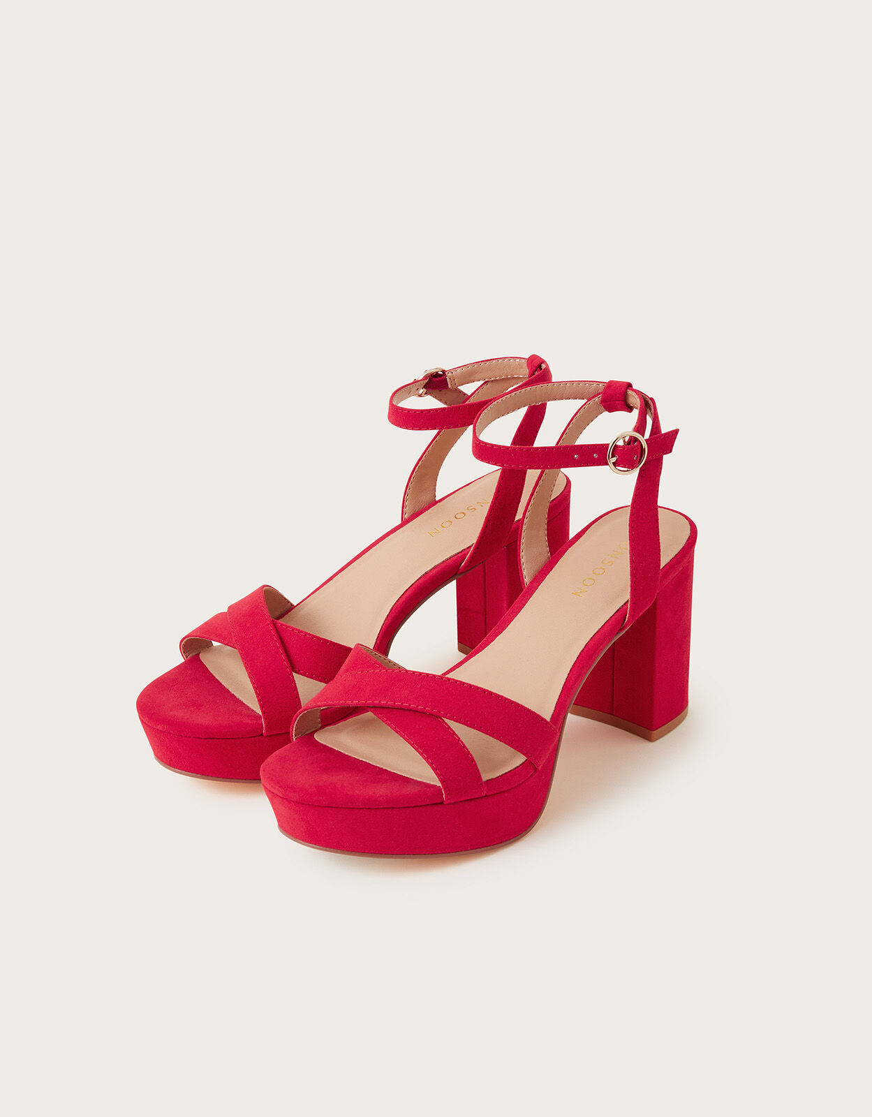 Suedette Platform Heeled Sandals Red