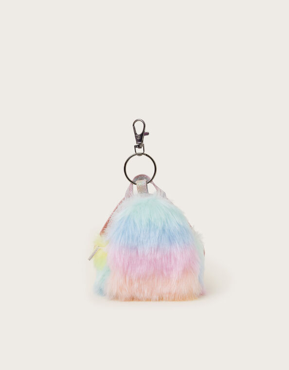 Rainbow Faux Fur Backpack Bag Charm, , large