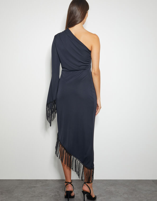 Toria Fringe Jersey Dress, Black (BLACK), large