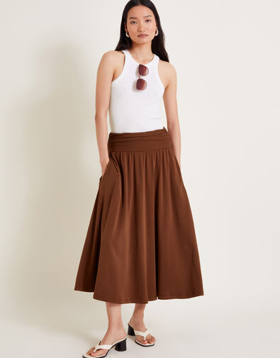 Jourdana Jersey Midi Skirt, Brown (BROWN), large