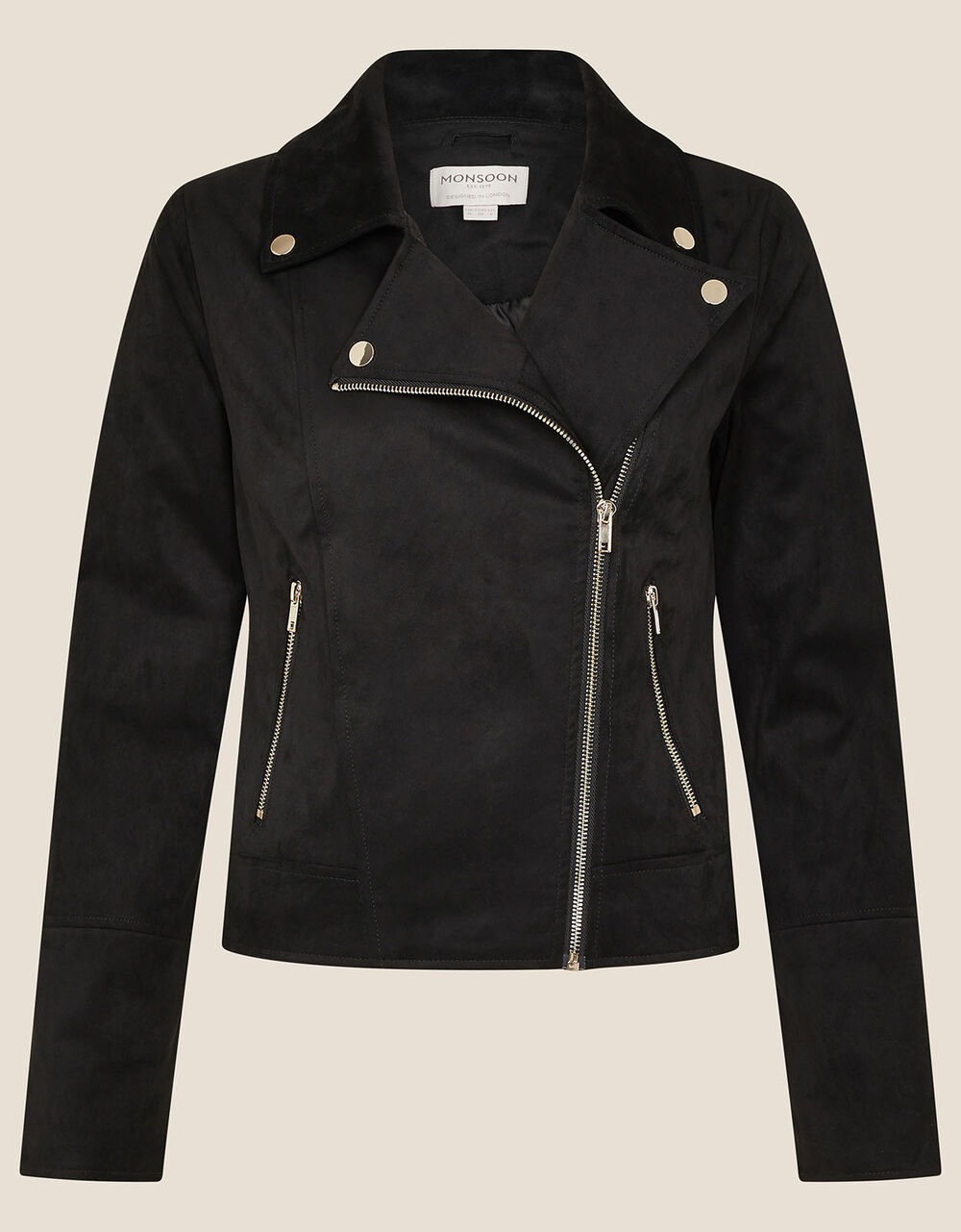 Stacey Suedette Biker Jacket Black | Women's Jackets | Monsoon UK.
