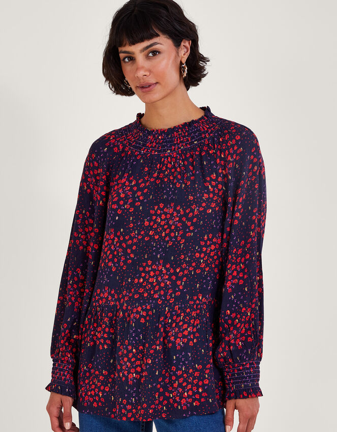 Metallic Spot Top, Blue (NAVY), large