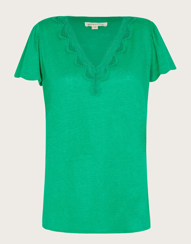 Lisa Lace Linen T-Shirt, Green (GREEN), large