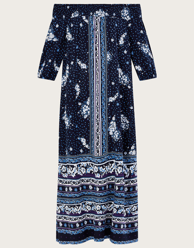 Printed Shirred Off-Shoulder Dress in LENZING™ ECOVERO™ Blue