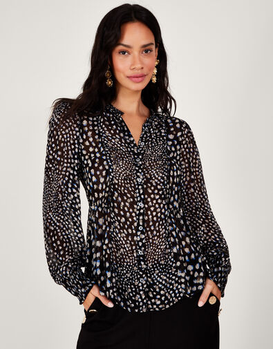 Hollis Metallic Spot Blouse with Sustainable Viscose , Black (BLACK), large