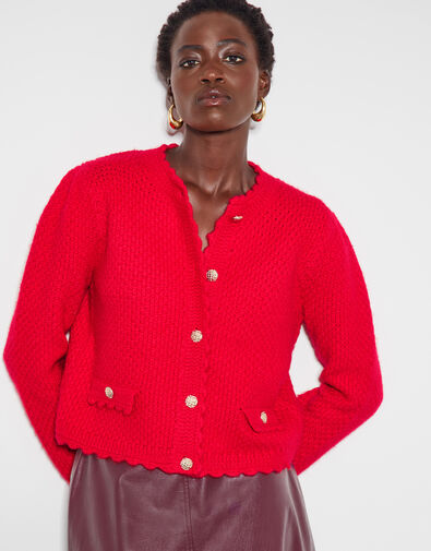 Suki Stitch Cardigan, Red (RED), large