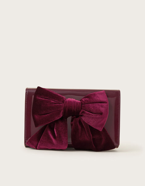 Paige Velvet Bow Patent Clutch Bag, Red (BURGUNDY), large