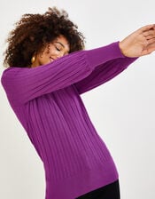 Cable Pointelle Jumper with LENZING™ ECOVERO™ , Purple (PURPLE), large