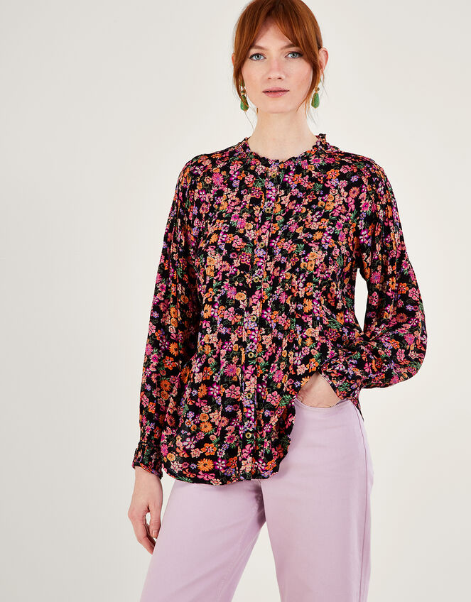 Ditsy Floral Pintuck Blouse in LENZING™ ECOVERO™ Orange | Tops & T ...