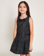 Sleeveless Tweed Pinafore Dress, Blue (NAVY), large