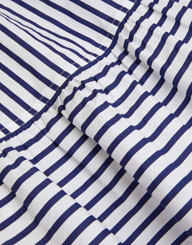 Stripe Puff Sleeve Dress, White (WHITE), large