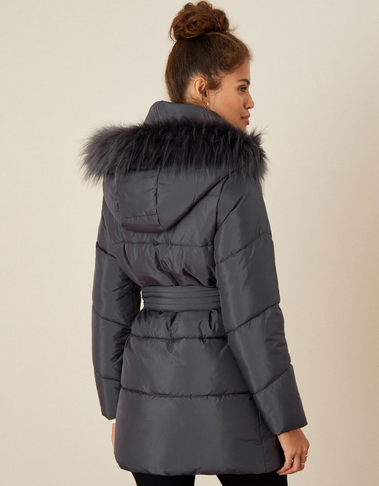 quilted faux fur hooded coat