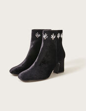 Embellished Velvet Ankle Boots, Black (BLACK), large