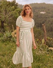 Stripe Jacquard Belted Tiered Dress with LENZING™ ECOVERO™, Green (GREEN), large