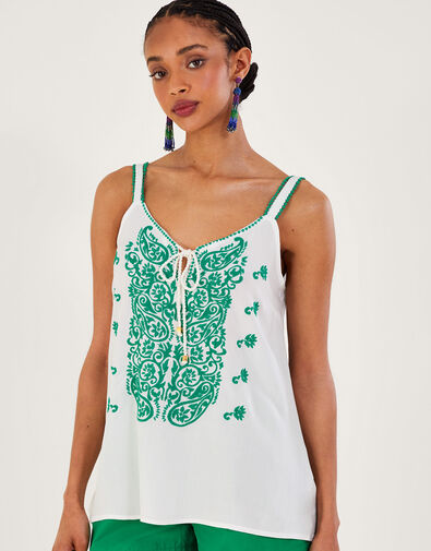 Embroidered Cami Top, Green (GREEN), large