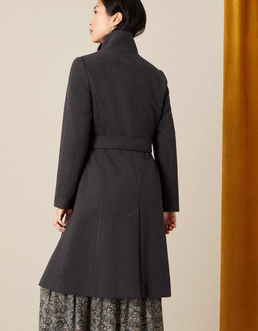 Riley Funnel Coat with Recycled Wool Grey | Women's Coats | Monsoon UK.