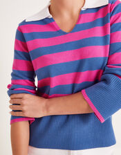 Shay Stripe Collared Jumper, Pink (PINK), large