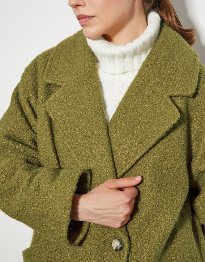 Ophelia Double-Breasted Boucle Coat, Green (OLIVE), large