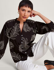 Raeni Leaf Print Blouse, Black (BLACK), large