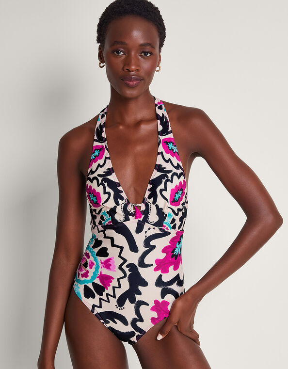 Plain Cut-Out O-Ring Swimsuit with Recycled Polyester Black