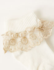 Baby Floral Lace Frill Socks, Ivory (IVORY), large