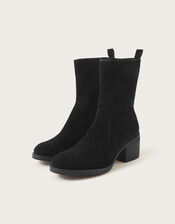 Suede Heeled Ankle Boots, Black (BLACK), large