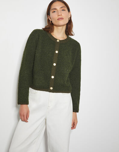 Bevan Boucle Cardigan, Green (KHAKI), large