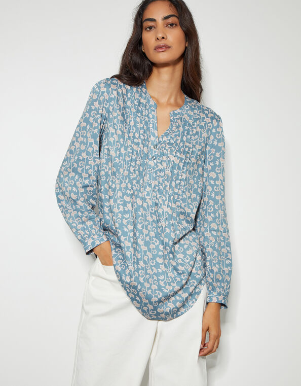 Connie Long Sleeve Printed Blouse, Blue (BLUE), large