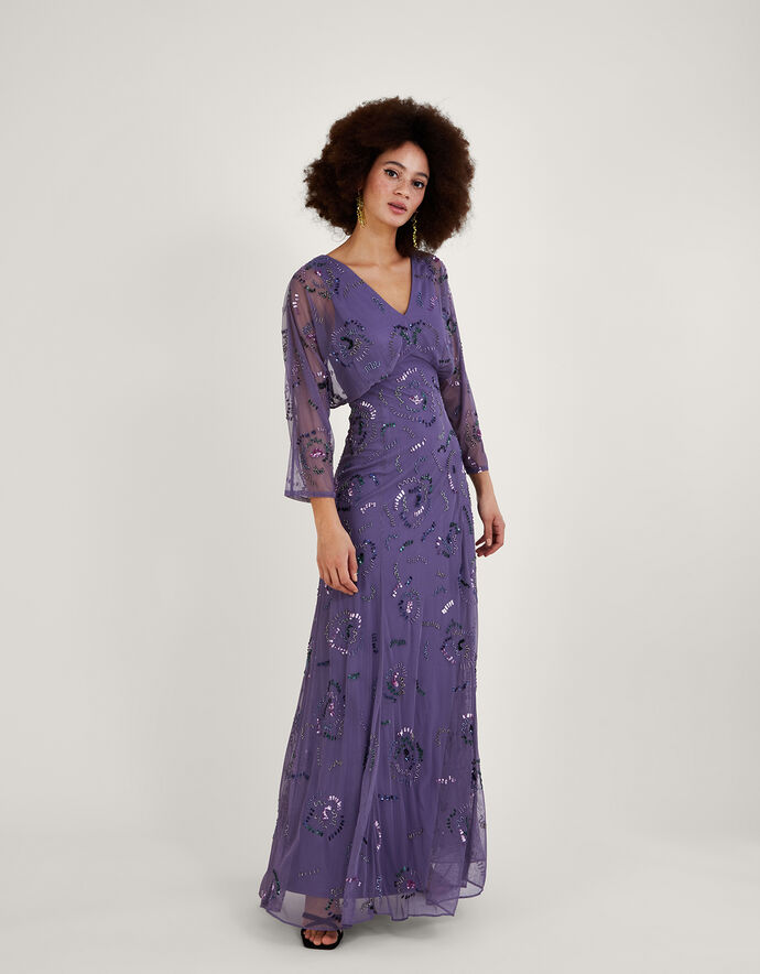 Peggy Embellished Maxi Dress in Recycled Polyester Purple