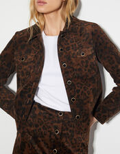 Aida Leopard Print Crop Jacket, Brown (BROWN), large