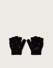 Sequin Embellished Mitten Gloves , Black (BLACK), large