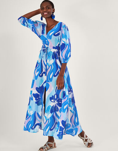 Swirl Print Maxi Dress, Blue (BLUE), large