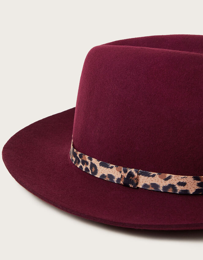 Wool Fedora Hat, Red (BURGUNDY), large