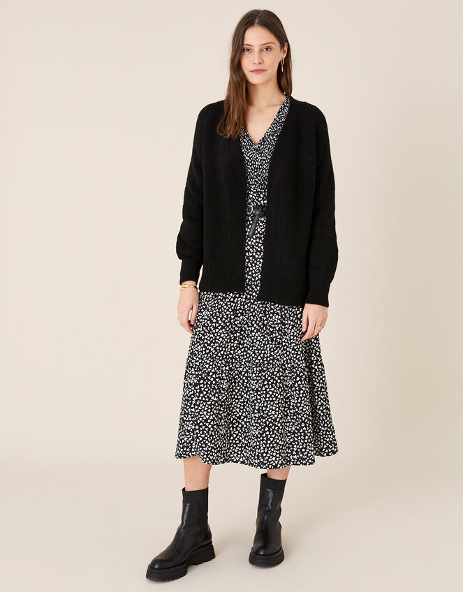 Cosy Knit Cardigan in Wool Blend Black Cardigans Monsoon UK.