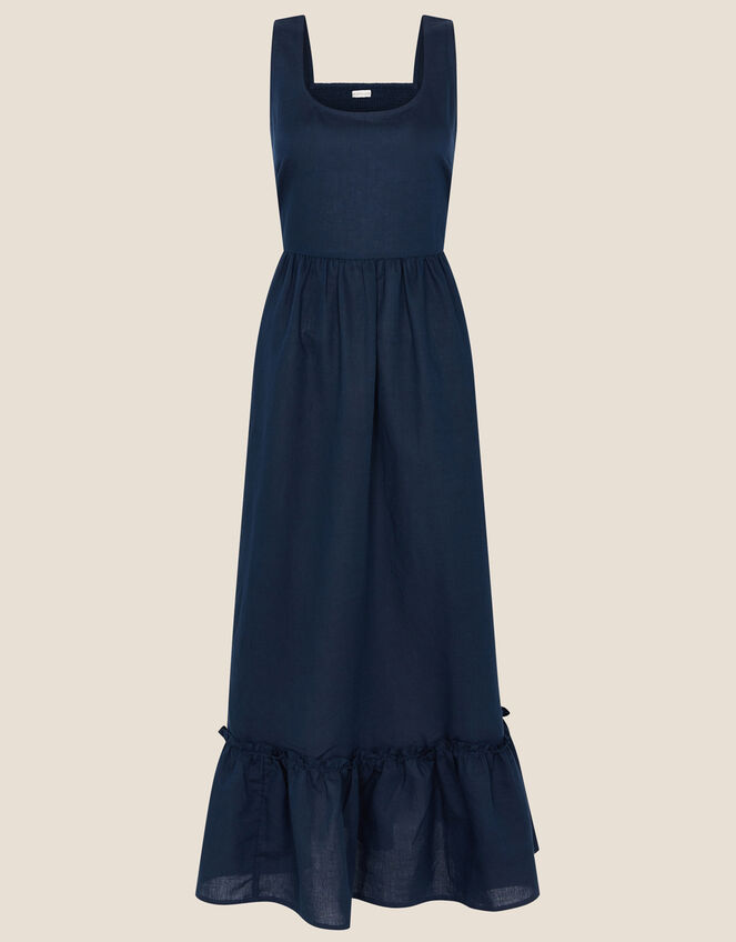 Frill Hem Dress in Linen Blend Blue | Day Dresses | Monsoon UK.